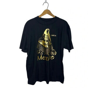 Single Stitch Vintage Cancun Mexico Metallic Gold Graphic Souvenir T Shirt
